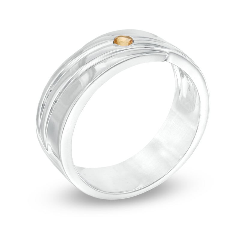 Men's Citrine Solitaire Wedding Band in Sterling Silver