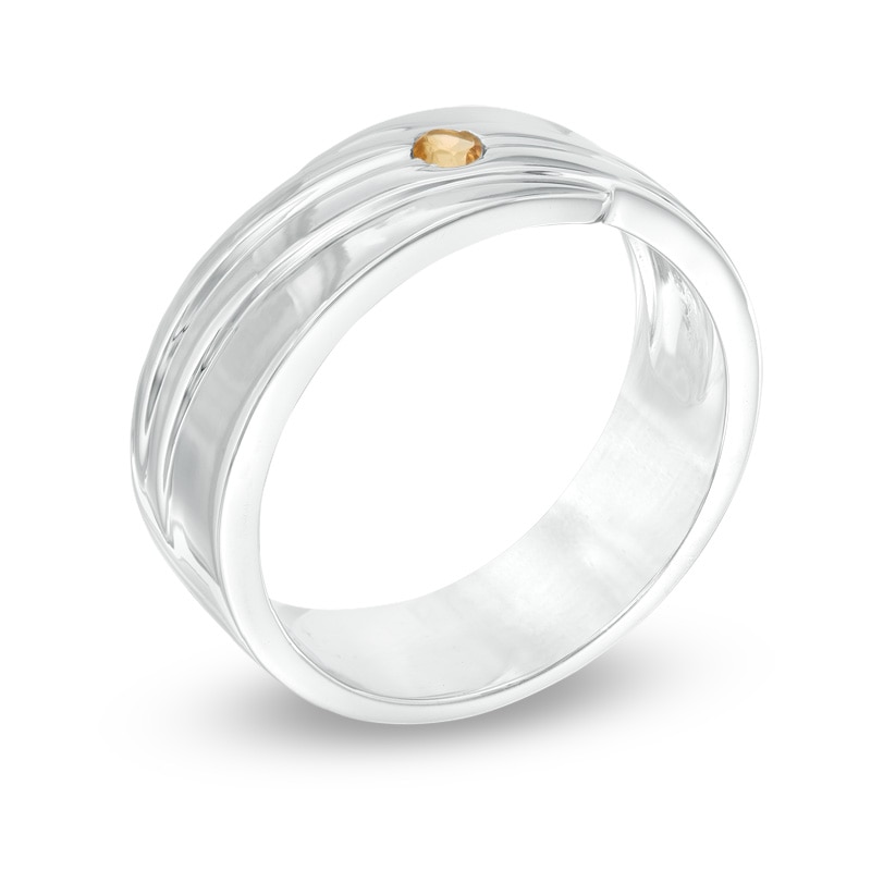Main Image 2 of Men's Citrine Solitaire Wedding Band in Sterling Silver
