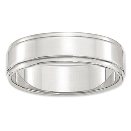 Men's 6.0mm Groove Edge Flat Wedding Band in Sterling Silver