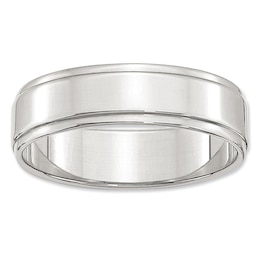 6.0mm Groove Edge Flat Wedding Band in Sterling Silver