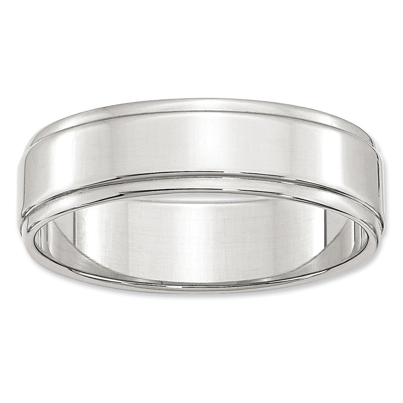 Men's 6.0mm Groove Edge Flat Wedding Band in Sterling Silver