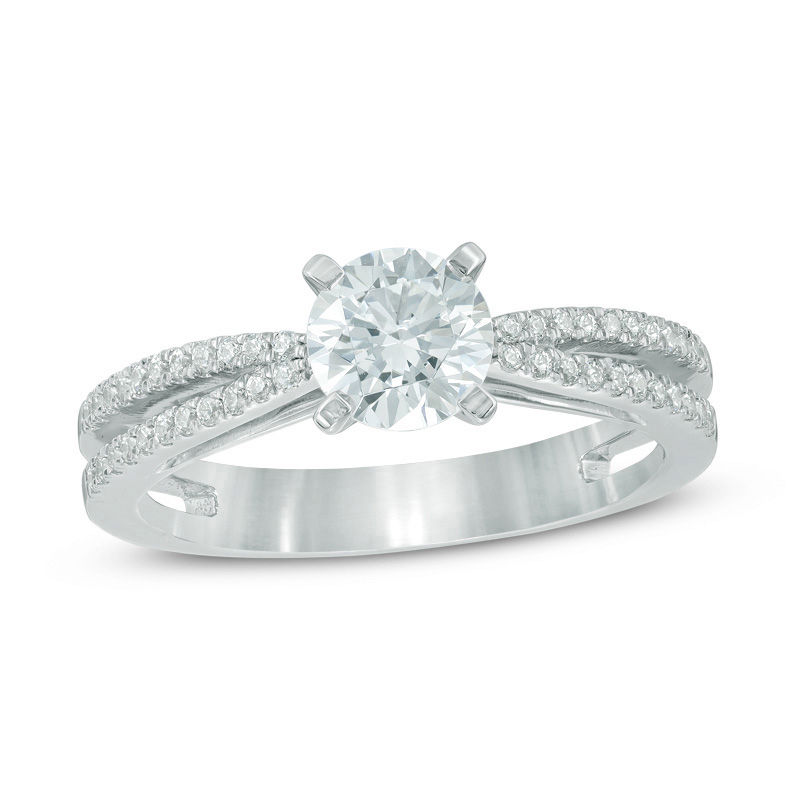Celebration Canadian LuxÂ® 1.00 CT. T.W. Certified Diamond Double Row Shank Engagement Ring in 14K White Gold (I/SI2)