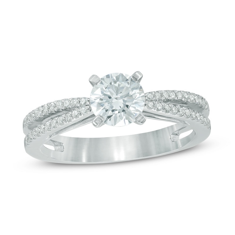 Main Image 1 of Celebration Canadian Lux® 1.00 CT. T.W. Certified Diamond Double Row Shank Engagement Ring in 14K White Gold (I/SI2)