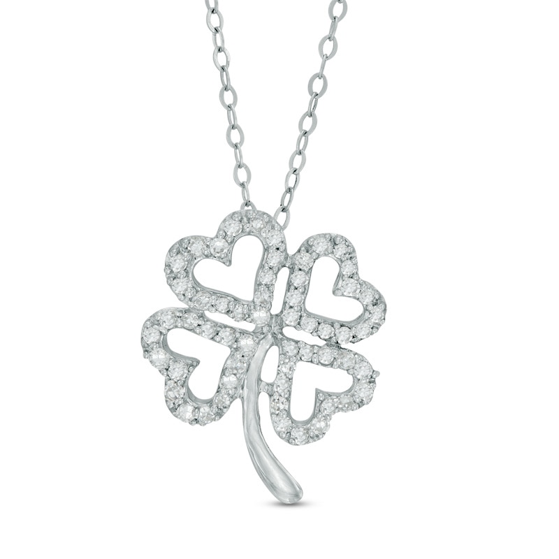 Main Image 1 of 0.15 CT. T.W. Diamond Heart-Shaped Clover Outline Pendant in 10K White Gold - 17"