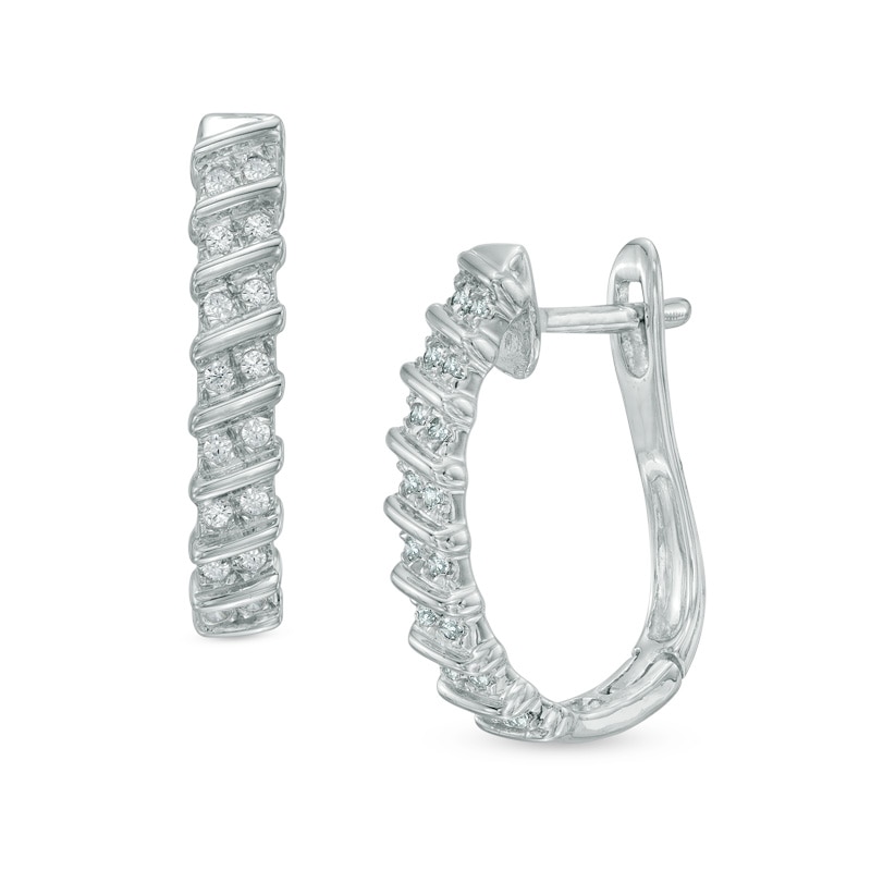 0.18 CT. T.W. Diamond Double Row Cascading Hoop Earrings in 10K White Gold