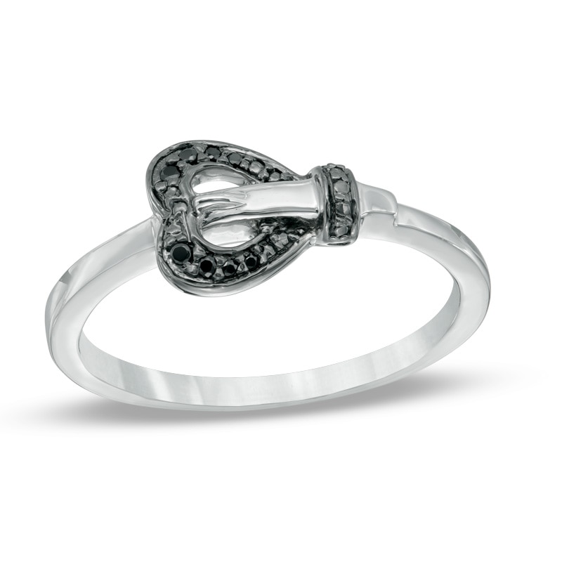 Main Image 1 of Black Diamond Accent Heart-Shaped Buckle Ring in Sterling Silver
