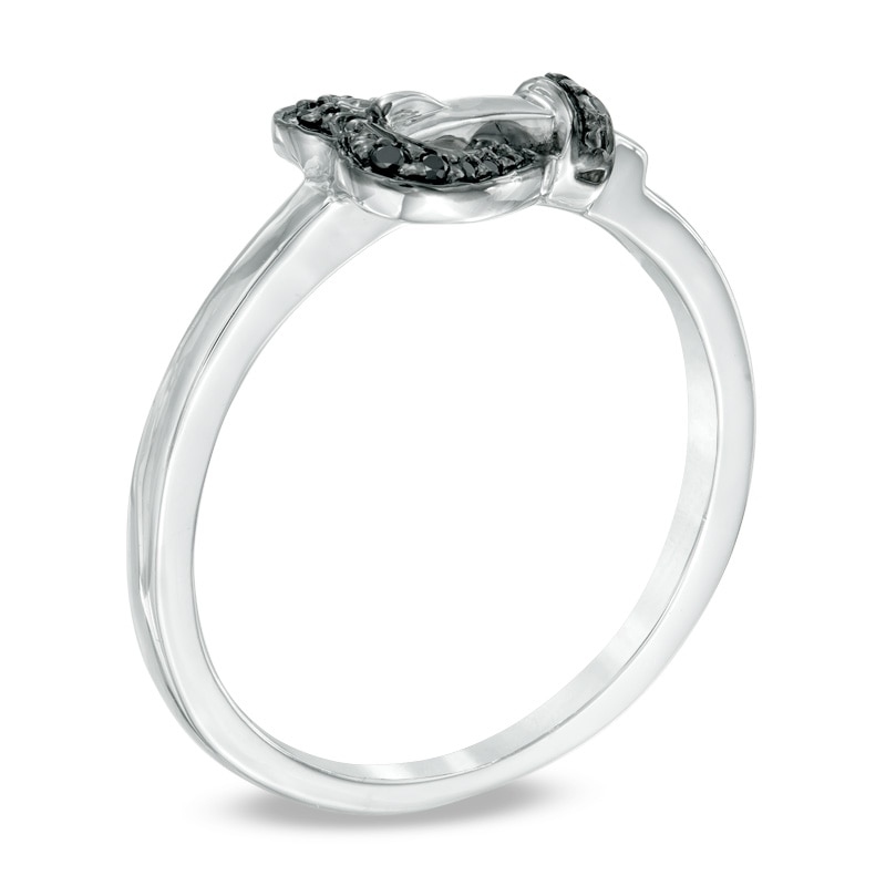 Main Image 2 of Black Diamond Accent Heart-Shaped Buckle Ring in Sterling Silver