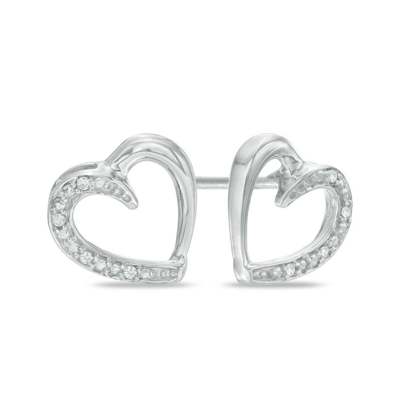 Main Image 1 of Diamond Accent Heart Stud Earrings in Sterling Silver
