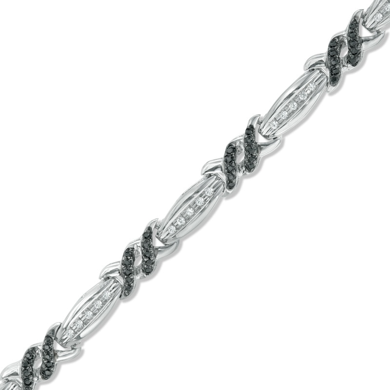 Main Image 1 of 0.70 CT. T.W. Enhanced Black and White Diamond Five Stone Station Bracelet in Sterling Silver - 7.5&quot;