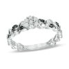 Thumbnail Image 1 of 0.15 CT. T.W. Enhanced Black and White Diamond Flower with Petals Ring in Sterling Silver