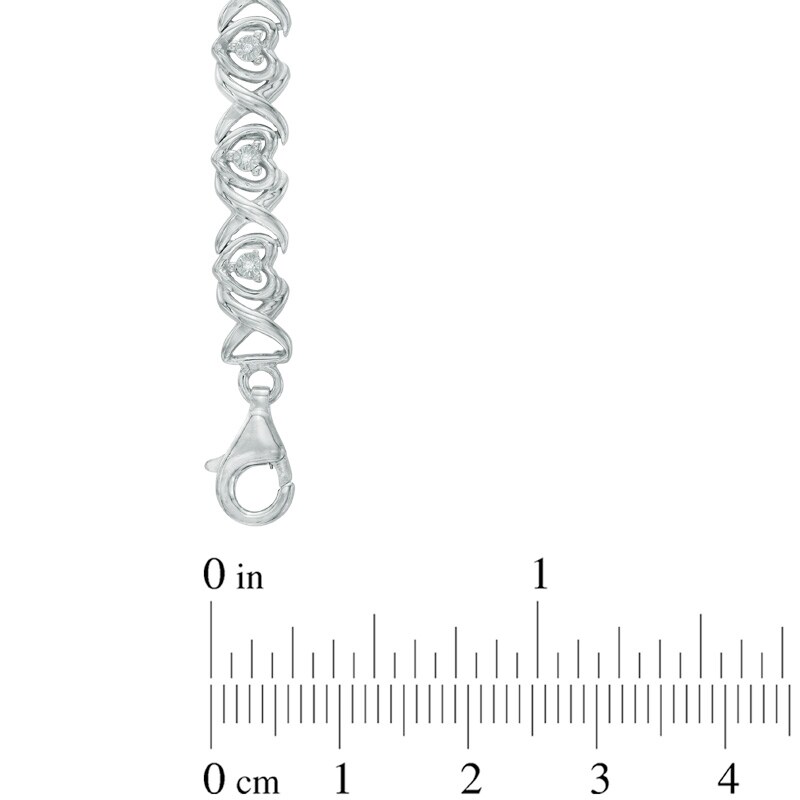 Diamond Accent Heart with "X" Link Bracelet in Sterling Silver - 7.5"