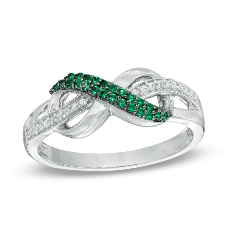 0.18 CT. T.W. Enhanced Green and White Diamond Infinity Ring in Sterling Silver