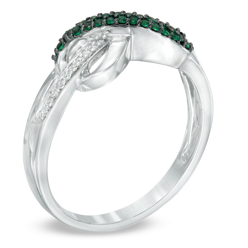 0.18 CT. T.W. Enhanced Green and White Diamond Infinity Ring in Sterling Silver