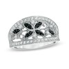 Thumbnail Image 1 of 0.36 CT. T.W. Enhanced Black and White Diamond Vintage-Style Flower Ring in Sterling Silver