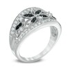 Thumbnail Image 2 of 0.36 CT. T.W. Enhanced Black and White Diamond Vintage-Style Flower Ring in Sterling Silver