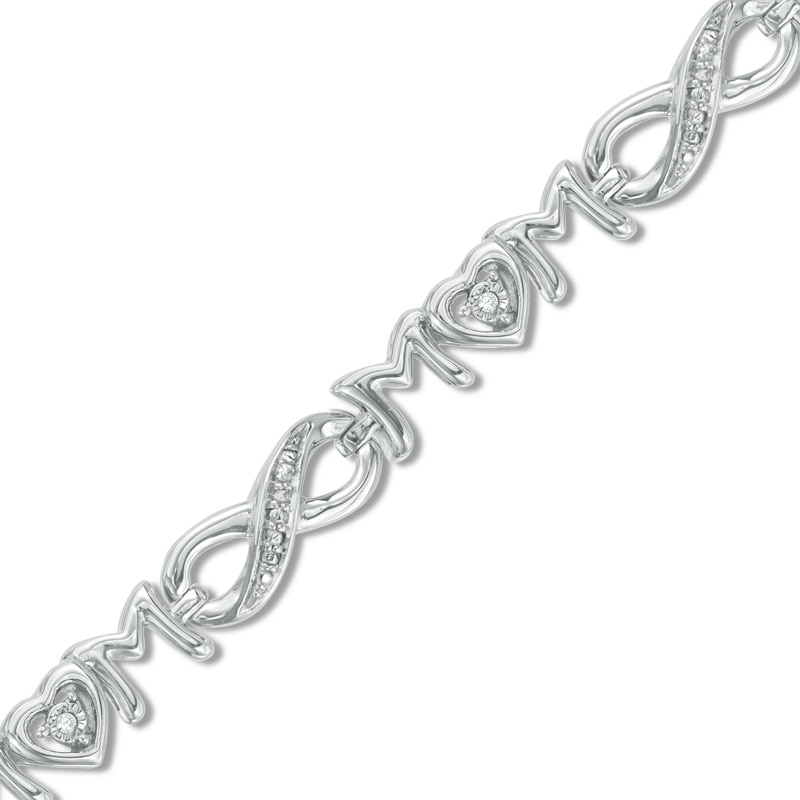 Main Image 1 of Diamond Accent Alternating "MOM" Infinity Link Bracelet in Sterling Silver - 7.5"
