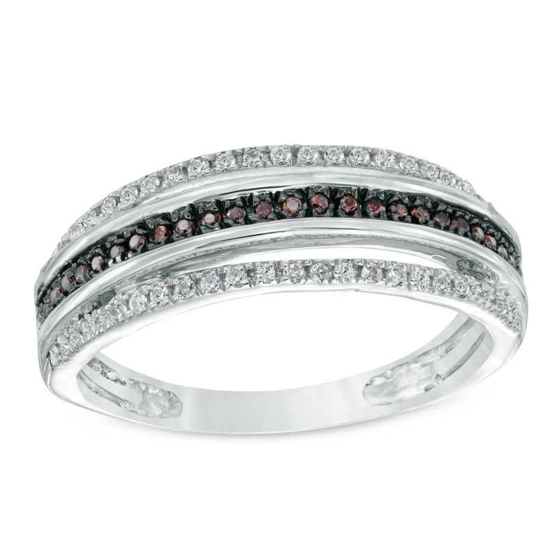 0.18 CT. T.W. Champagne and White Diamond Multi-Row Band in Sterling Silver