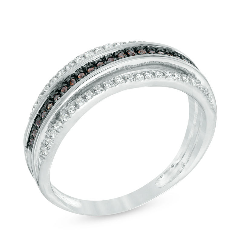 0.18 CT. T.W. Champagne and White Diamond Multi-Row Band Sterling Silver