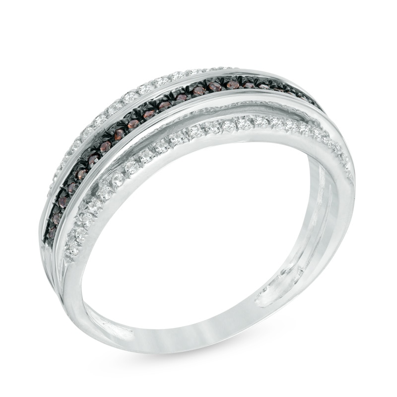0.18 CT. T.W. Champagne and White Diamond Multi-Row Band in Sterling Silver