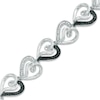 Thumbnail Image 0 of 0.09 CT. T.W. Enhanced Black and White Diamond Curlique Heart Link Bracelet in Sterling Silver - 7.5"
