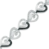 Thumbnail Image 1 of 0.09 CT. T.W. Enhanced Black and White Diamond Curlique Heart Link Bracelet in Sterling Silver - 7.5"