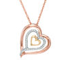 Thumbnail Image 1 of 0.11 CT. T.W. Diamond Triple Row Tilted Heart Pendant in 10K Tri-Tone Gold