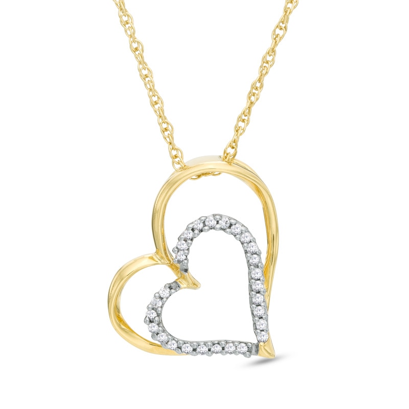 0.11 CT. T.W. Diamond Tilted Heart Pendant in 10K Gold|Peoples Jewellers