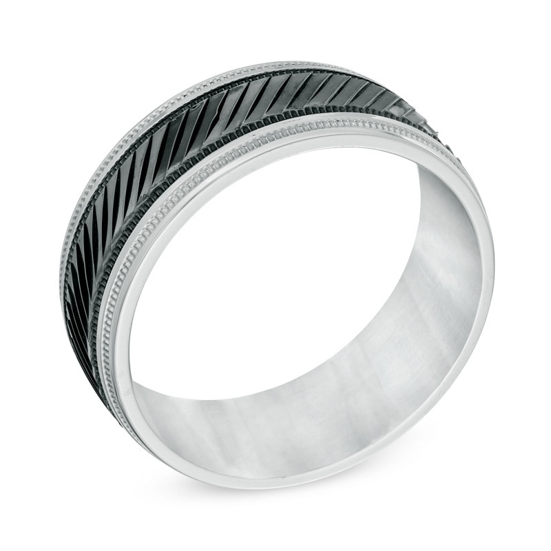 Men's 8.0mm Faceted Comfort Fit Wedding Band in Sterling Silver
