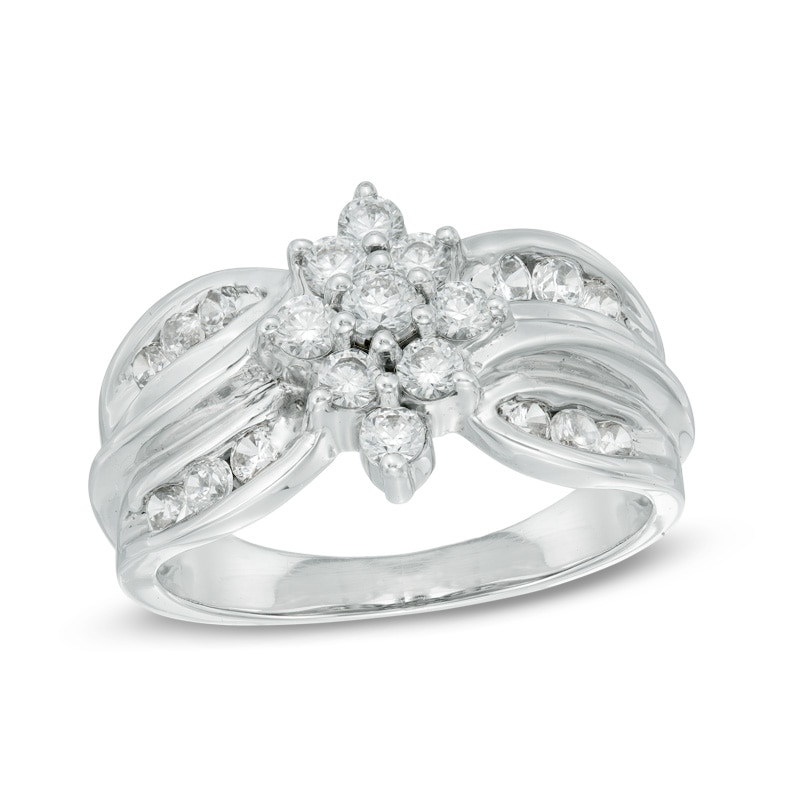 1.00 CT. T.W. Diamond Marquise Cluster Ring in 10K White Gold
