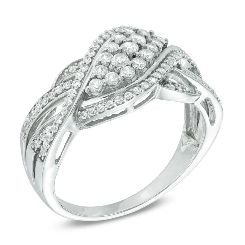 0.45 CT. T.W. Diamond Thick Wave Ring in 10K White Gold