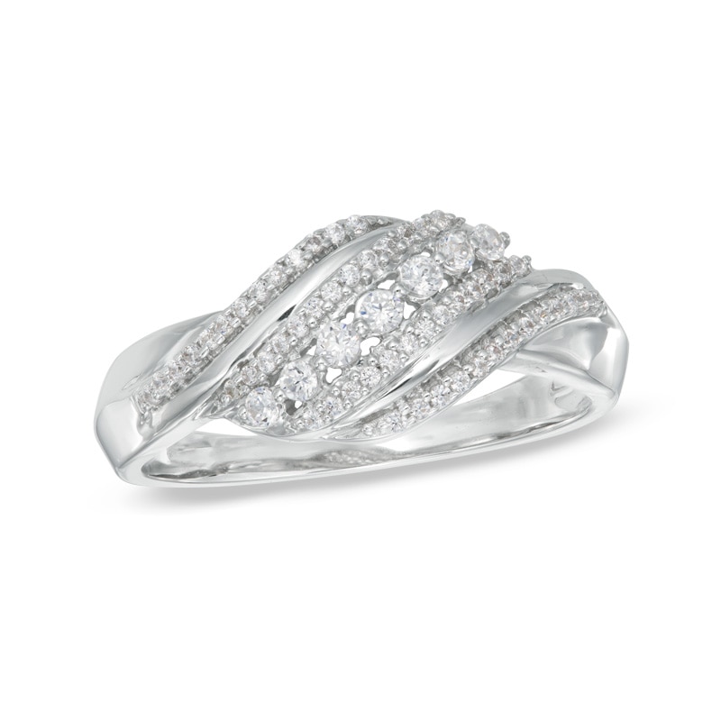 Main Image 1 of 0.23 CT. T.W. Diamond Thick Wave Ring in Sterling Silver