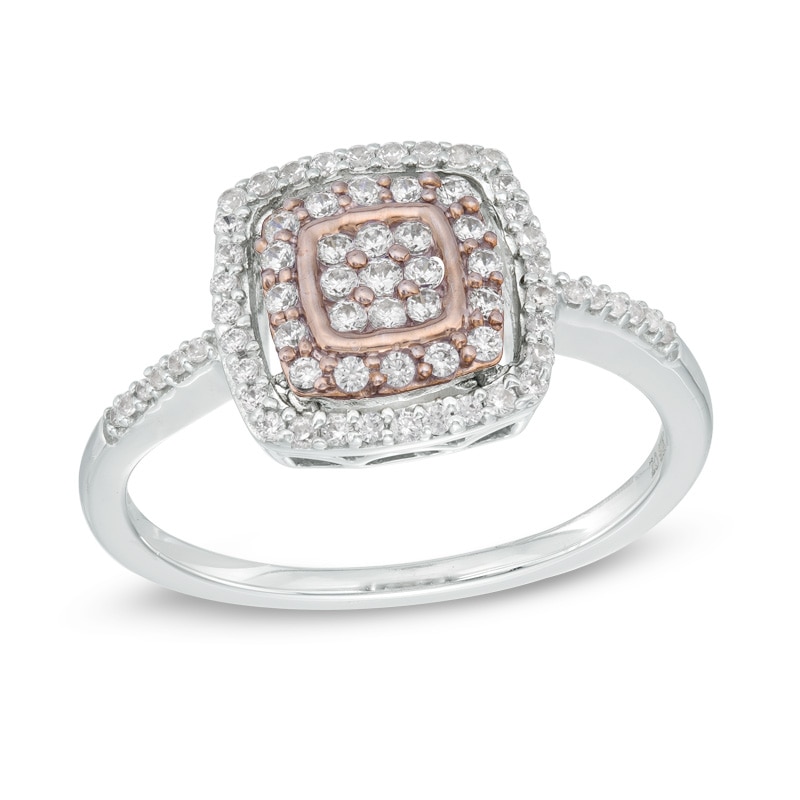 0.36 CT. T.W. Diamond Double Square Frame Cluster Ring in 10K Two-Tone Gold