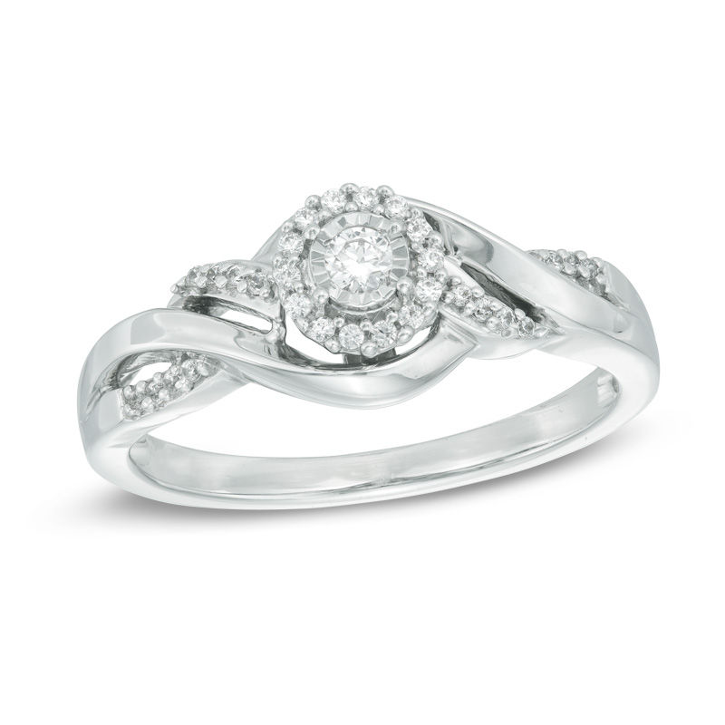 0.15 CT. T.W. Diamond Frame Wave Promise Ring in 10K White Gold