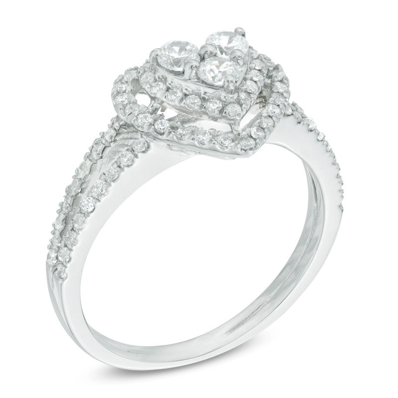 0.45 CT. T.W. Diamond Heart Frame Ring 10K White Gold