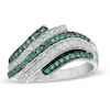 Thumbnail Image 1 of 0.30 CT. T.W. Enhanced Green and White Diamond Alternating Wave Ring in Sterling Silver