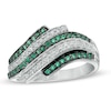 Thumbnail Image 0 of 0.30 CT. T.W. Enhanced Green and White Diamond Alternating Wave Ring in Sterling Silver