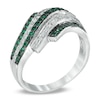Thumbnail Image 2 of 0.30 CT. T.W. Enhanced Green and White Diamond Alternating Wave Ring in Sterling Silver