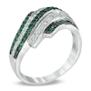 Thumbnail Image 1 of 0.30 CT. T.W. Enhanced Green and White Diamond Alternating Wave Ring in Sterling Silver