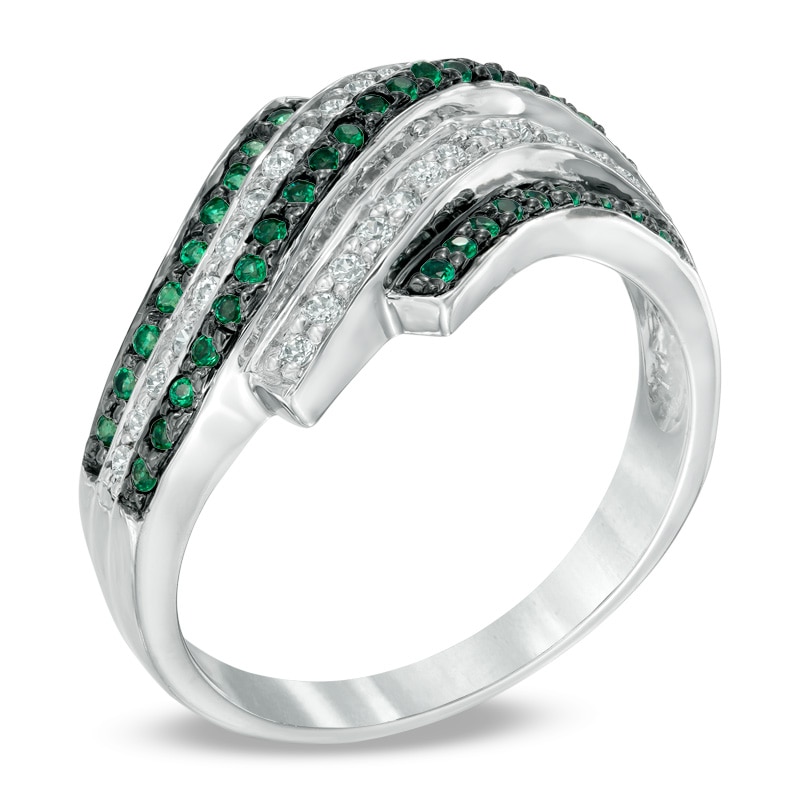 0.30 CT. T.W. Enhanced Green and White Diamond Alternating Wave Ring in Sterling Silver