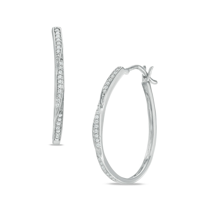 0.18 CT. T.W. Diamond Twist Hoop Earrings in 10K White Gold