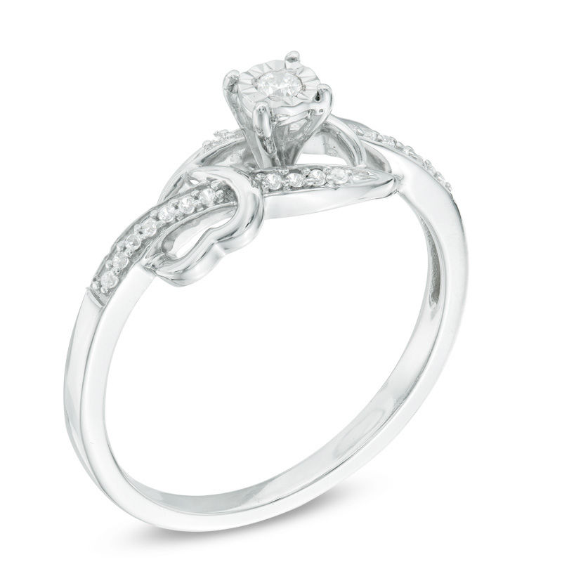 Main Image 2 of 0.09 CT. T.W. Diamond Bypass with Hearts Promise Ring in Sterling Silver
