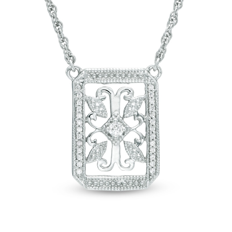 0.15 CT. T.W. Diamond Vintage-Style Filigree Necklace in Sterling Silver - 17"