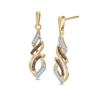 0.18 CT. T.W. Champagne and White Diamond Cascading Flame Drop Earrings in 10K Gold