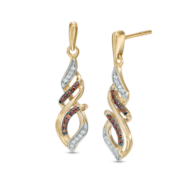 0.18 CT. T.W. Champagne and White Diamond Cascading Flame Drop Earrings in 10K Gold|Peoples Jewellers