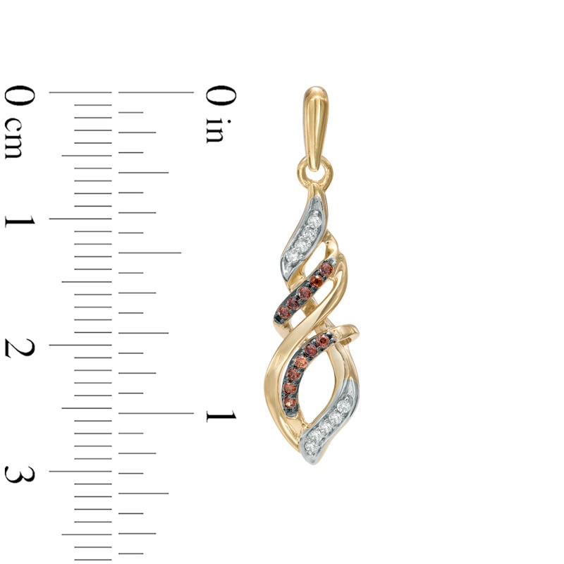 0.18 CT. T.W. Champagne and White Diamond Cascading Flame Drop Earrings in 10K Gold