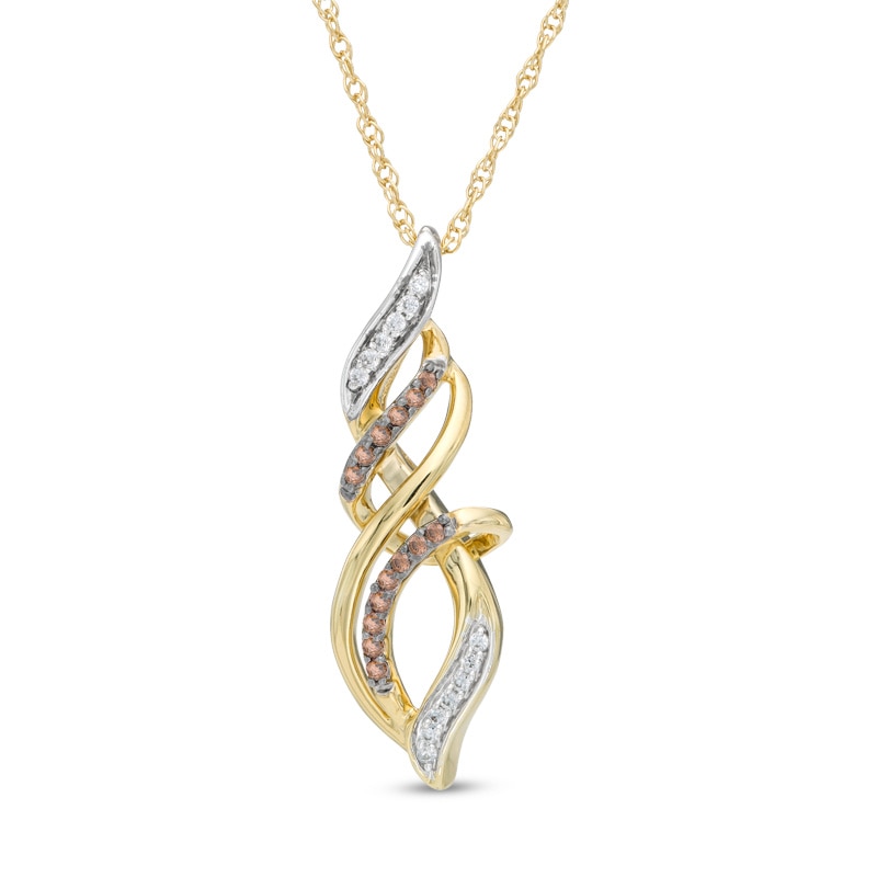 0.15 CT. T.W. Champagne and White Diamond Cascading Flame Pendant in 10K Gold|Peoples Jewellers