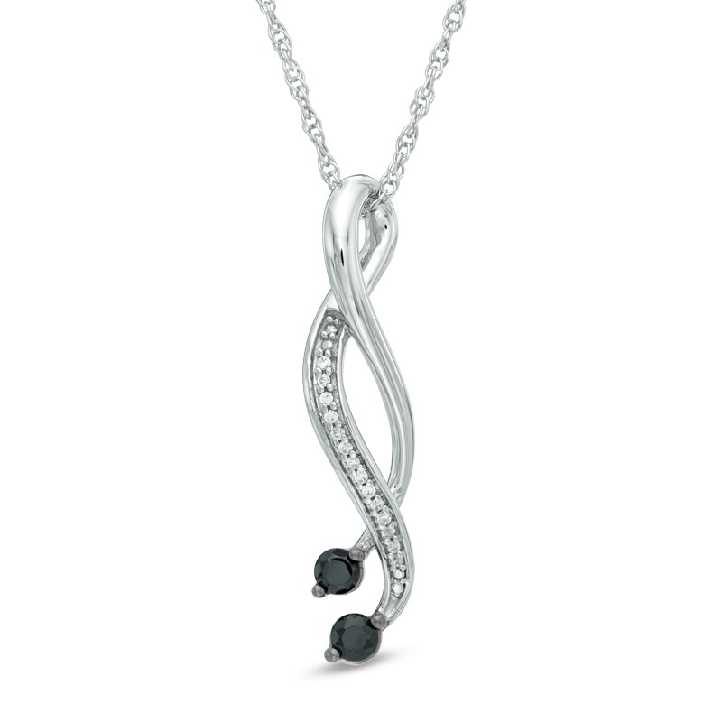 0.18 CT. T.W. Enhanced Black and White Diamond Open Ribbon Pendant in 10K White Gold