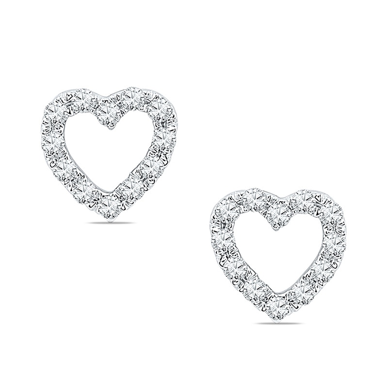 0.23 CT. T.W. Diamond Heart Outline Stud Earrings in 10K White Gold|Peoples Jewellers