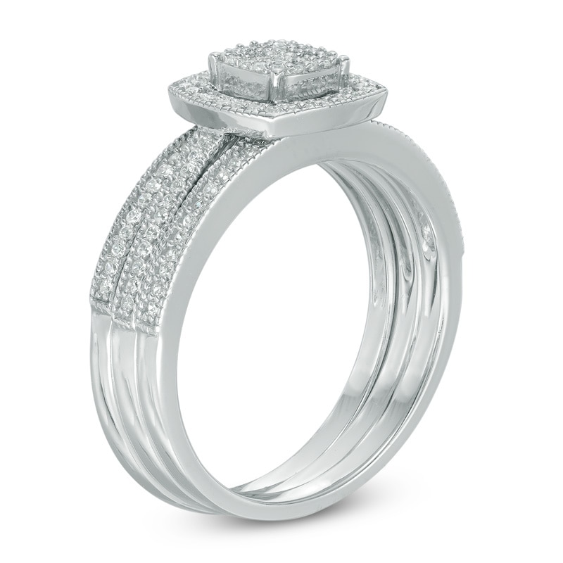 Main Image 2 of 0.30 CT. T.W. Multi-Diamond Square Frame Three Piece Bridal Set in 10K White Gold
