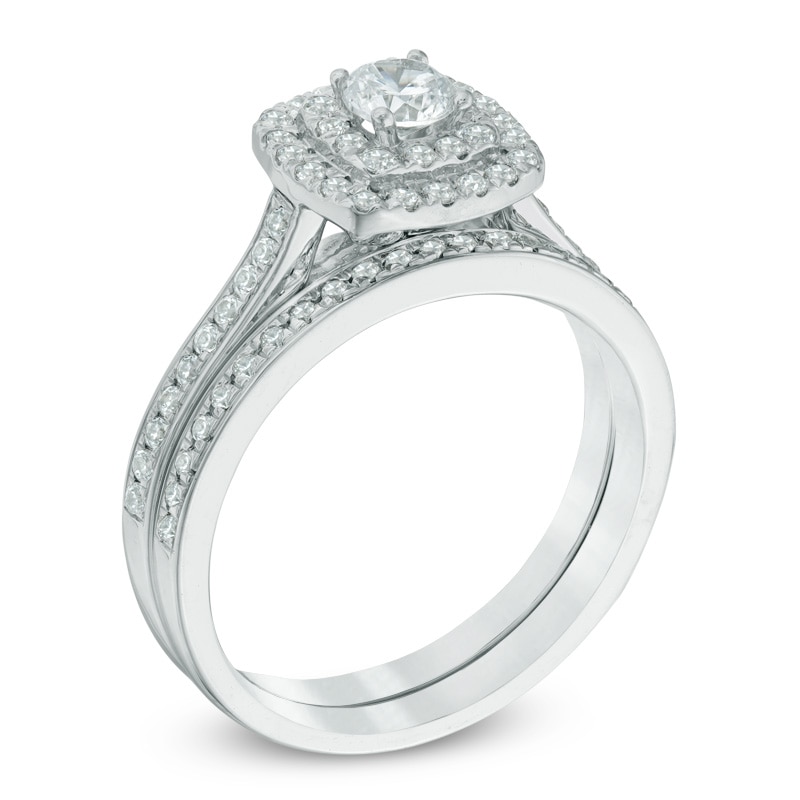 Main Image 2 of 0.75 CT. T.W. Diamond Double Square Frame Bridal Set in 10K White Gold